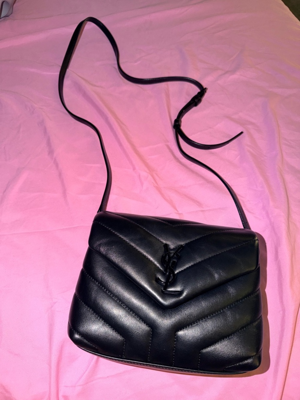 Authentic Saint Laurent Toy Lou Lou Quilted Black Chevron Leather Shoulder Bag - Picture 6 of 6